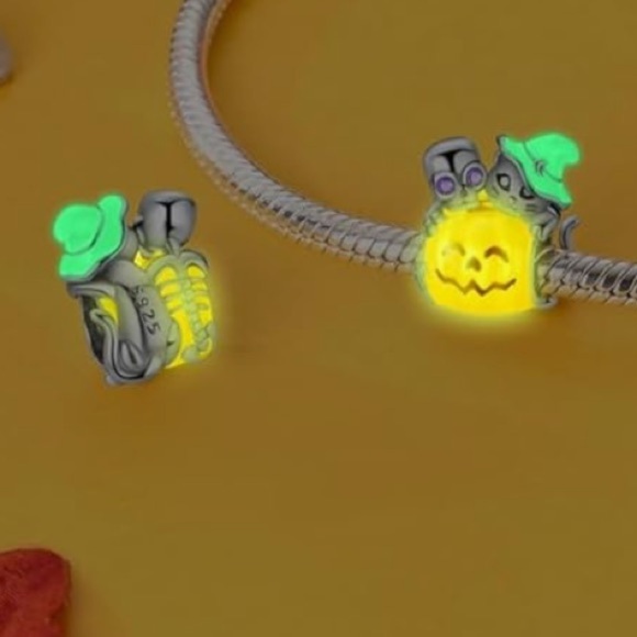 Halloween pumpkin Kitty Skull skeleton Charm for Pandora in sterling silver 925 - Picture 3 of 4